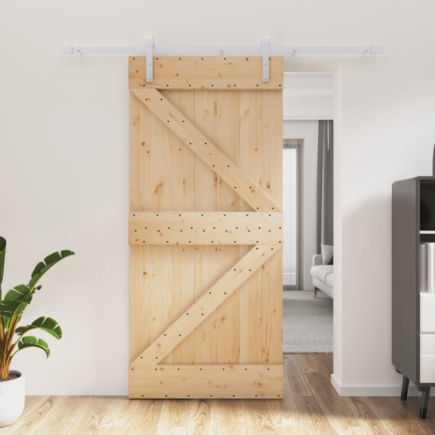 Porta Scorrevole con Set Hardware 95x210 cm Legno Massello Pino