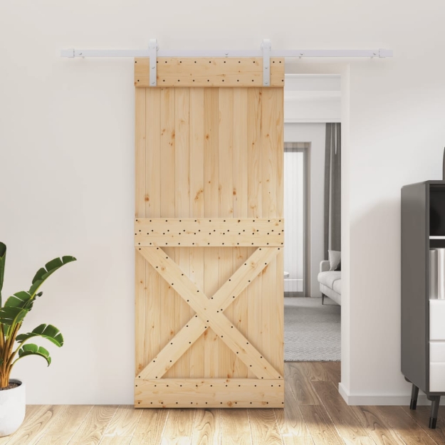 Porta Scorrevole con Set Hardware 90x210 cm Legno Massello Pino