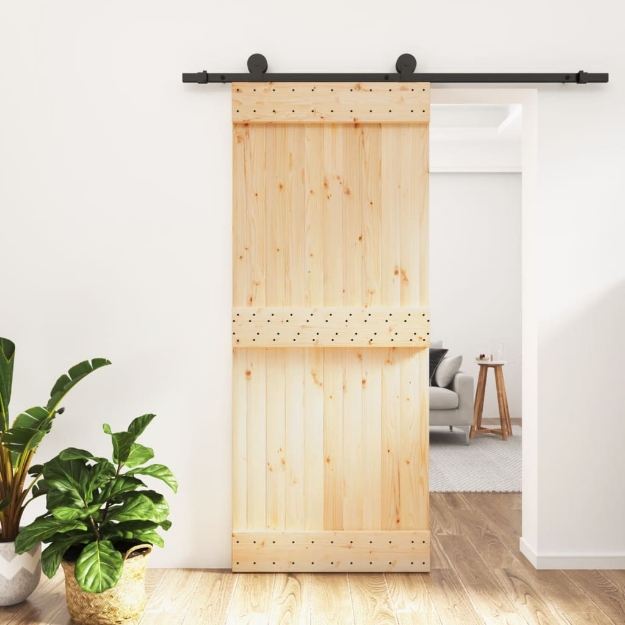 Porta Scorrevole con Set Hardware 85x210 cm Legno Massello Pino