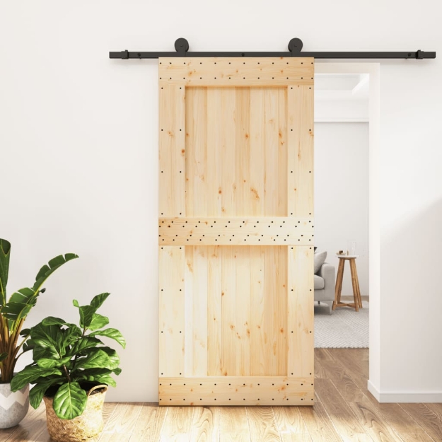 Porta Scorrevole con Set Hardware 95x210 cm Legno Massello Pino