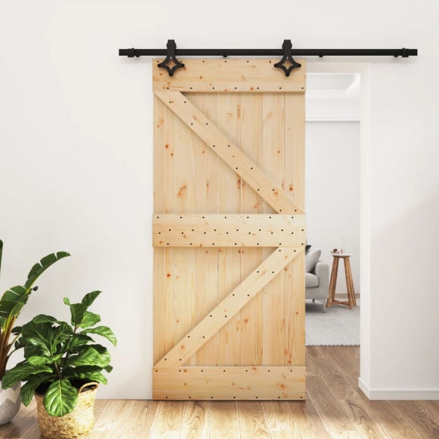 Porta Scorrevole con Set Hardware 95x210 cm Legno Massello Pino