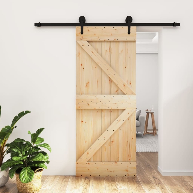 Porta Scorrevole con Set Hardware 85x210 cm Legno Massello Pino