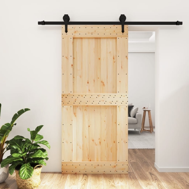 Porta Scorrevole con Set Hardware 95x210 cm Legno Massello Pino