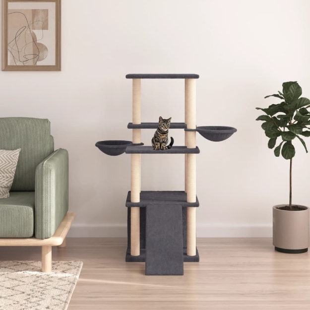 Albero per Gatti con Tiragraffi in Sisal Grigio Scuro 133 cm