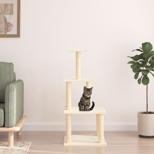 Albero per Gatti con Tiragraffi in Sisal Crema 111 cm