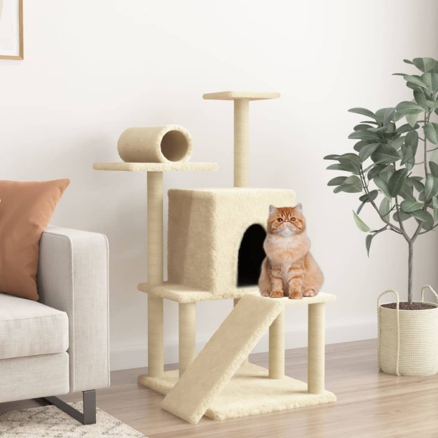 Albero per Gatti con Tiragraffi in Sisal Crema 110,5 cm