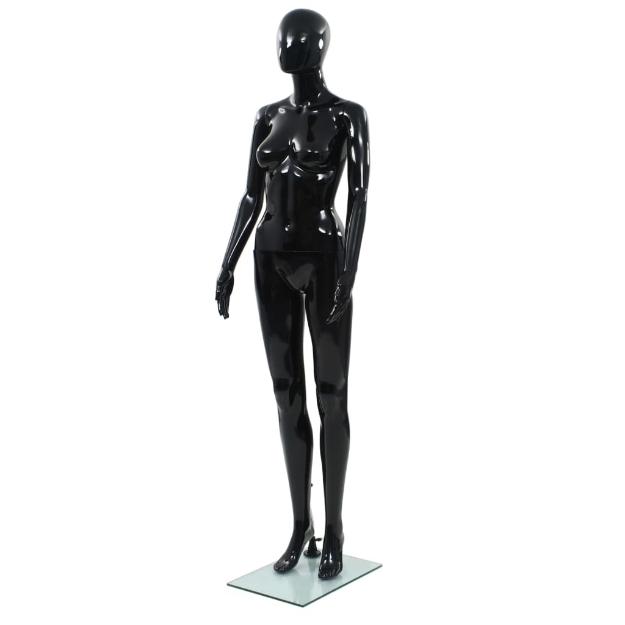 Manichino Donna Figura Intera Base in Vetro 175 cm Nero Lucido