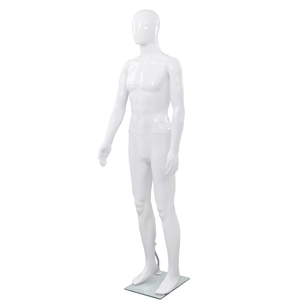 Manichino Uomo Figura Intera Base in Vetro 185 cm Bianco Lucido