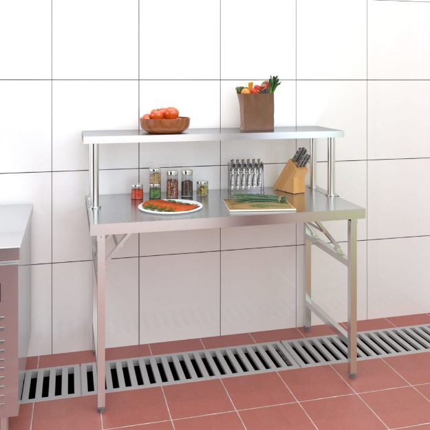 Tavolo Lavoro Cucina con Ripiano 120x60x115 cm Acciaio Inox