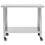 Tavolo da Lavoro Cucina con Ruote 100x60x85 cm in Acciaio Inox