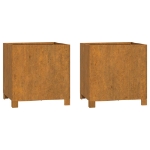 Fioriere con Gambe 2pz Ruggine 42x40x43 cm Acciaio Corten