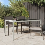 Tavolo Giardino 150x90x75cm Vetro Temperato Polyrattan Bianco