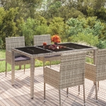 Tavolo da Giardino Piano in Vetro Grigio 150x90x75cm Polyrattan