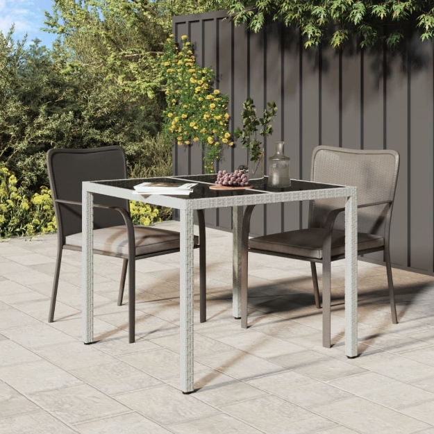 Tavolo Giardino 90x90x75 cm Vetro Temperato e Polyrattan Bianco