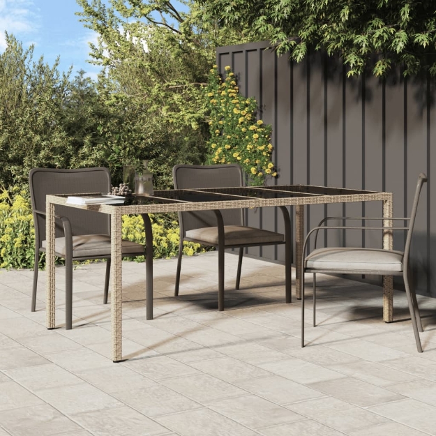 Tavolo Giardino Beige 190x90x75 cm Vetro Temperato Polyrattan