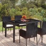 Tavolo da Giardino Piano in Vetro Nero 150x90x75 cm Polyrattan