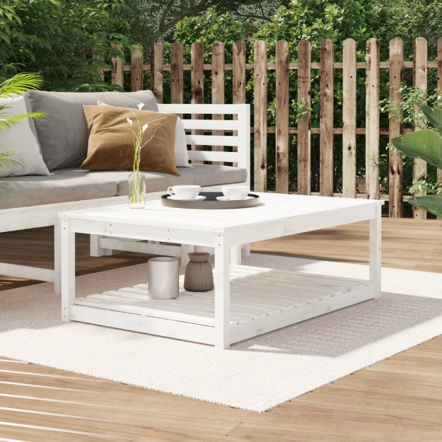 Tavolo da Giardino Bianco 121x82,5x45 cm Legno Massello di Pino