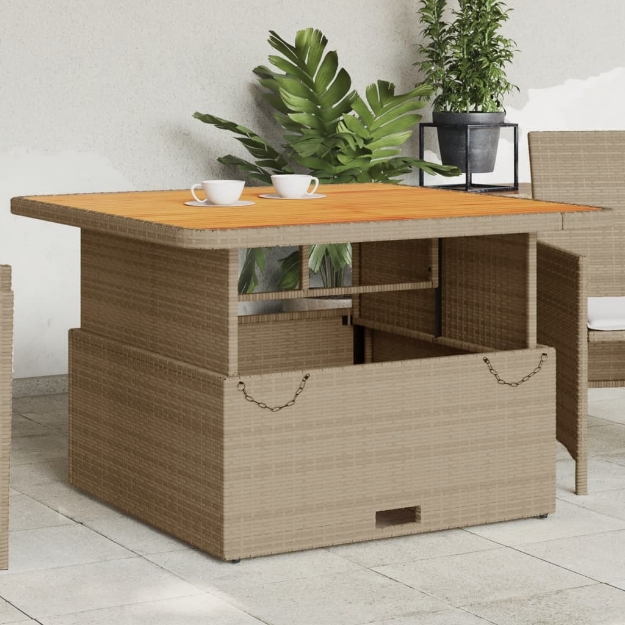 Tavolo da Giardino Beige 110x110x71cm Polyrattan e Legno Acacia