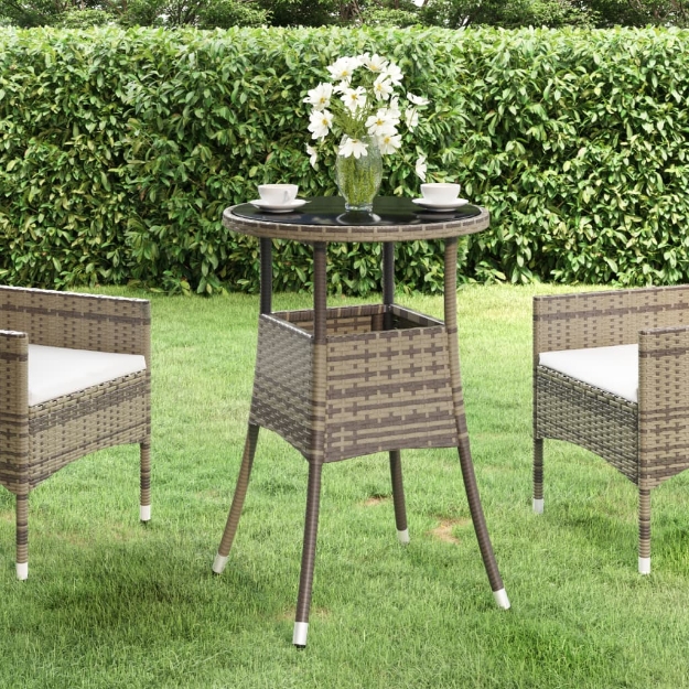 Tavolo Giardino Ø60x75 cm Vetro Temperato e Polyrattan Grigio