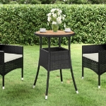 Tavolo Giardino Ø60x75 cm Massello Acacia e Polyrattan Nero