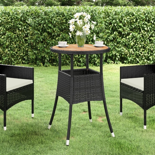 Tavolo Giardino Ø60x75 cm Massello Acacia e Polyrattan Nero