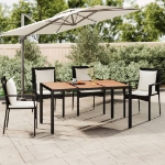 Tavolo da Giardino Piano Legno Nero Polyrattan Massello Acacia