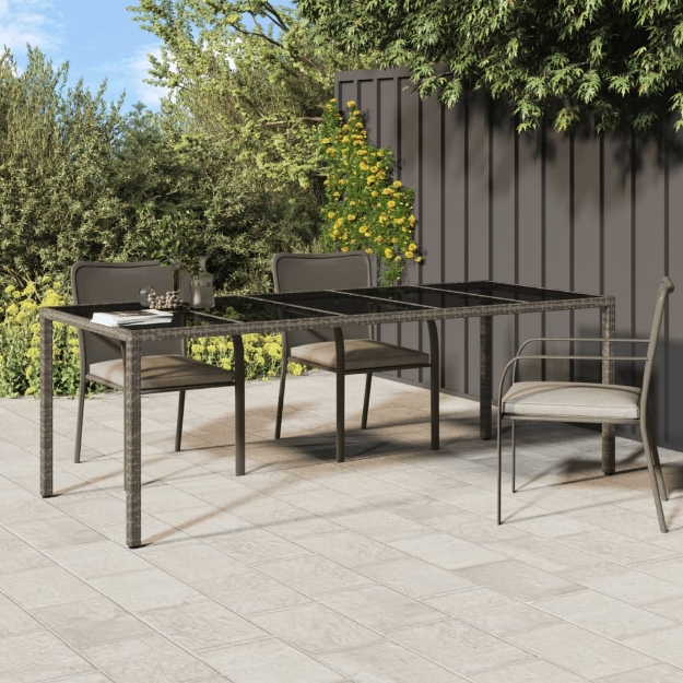 Tavolo Giardino Grigio 250x100x75cm Vetro Temperato Polyrattan