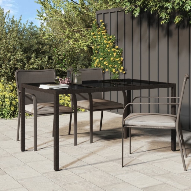 Tavolo Giardino 150x90x75cm Vetro Temperato Polyrattan Marrone