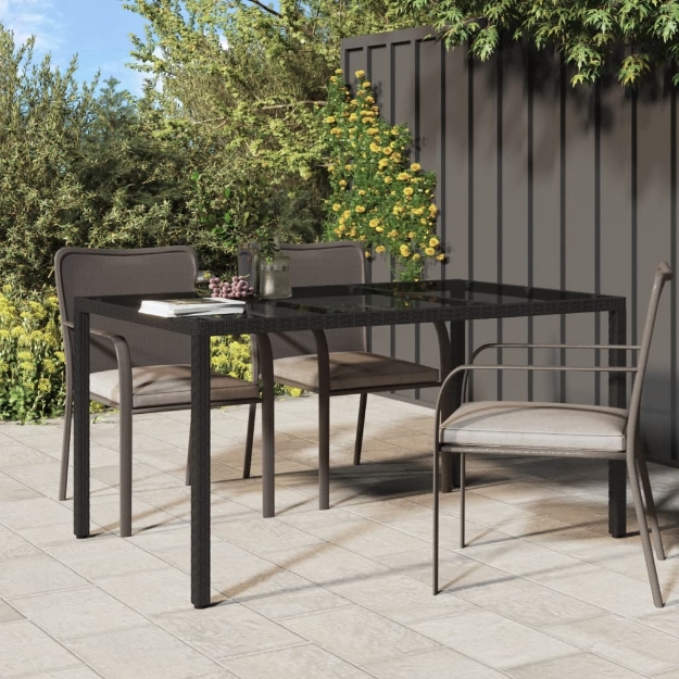 Tavolo Giardino 150x90x75 cm Vetro Temperato e Polyrattan Nero