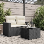 Tavolo da Giardino Piano in Vetro Nero 55x55x37 cm Polyrattan