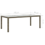 Tavolo Giardino Grigio 190x90x75 cm Vetro Temperato Polyrattan