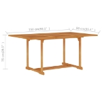 Tavolo da Giardino 150x90x75 cm in Legno Massello di Teak