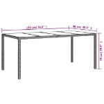 Tavolo Giardino Grigio 190x90x75 cm Vetro Temperato Polyrattan