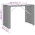 Tavolo da Bar con Piano in Vetro Grigio 145x80x110cm Polyrattan