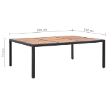 Tavolo da Giardino Nero 200x150x74cm Polyrattan Legno Acacia