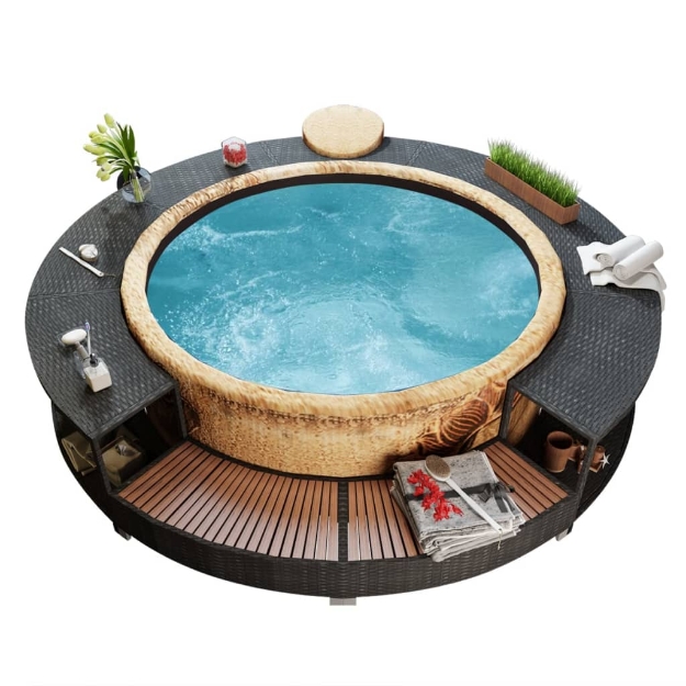 Bordo per Vasca da Spa in Polyrattan Nero