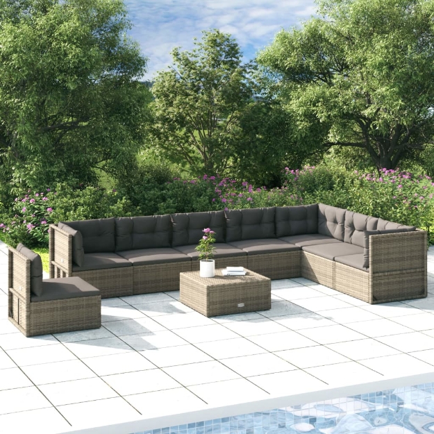 Set Divani da Giardino 8 pz con Cuscini in Polyrattan Grigio