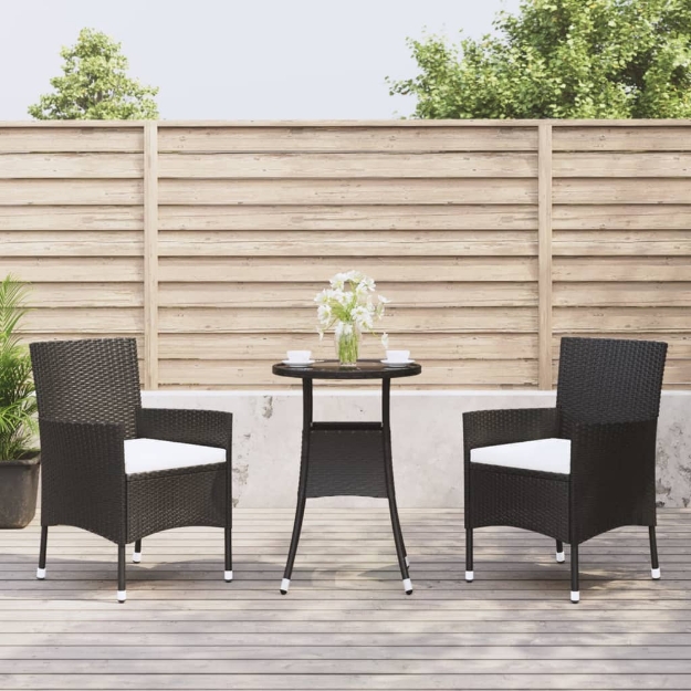 Set Bistrò da Giardino 3 pz con Cuscini in Polyrattan Nero