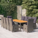 Set da Pranzo per Giardino 11 pz in Polyrattan Grigio