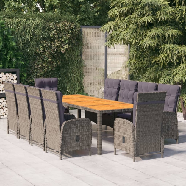 Set da Pranzo per Giardino 11 pz in Polyrattan Grigio