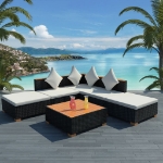 Set Divani da Giardino 6 pz con Cuscini in Polyrattan Nero