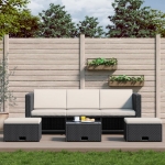 Set Divani da Giardino 4 pz con Cuscini in Polyrattan Nero