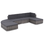 Set Divani da Giardino 6 pz con Cuscini in Polyrattan Grigio