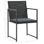 Set da Pranzo da Esterno 9 pz con Cuscini in Polyrattan Nero