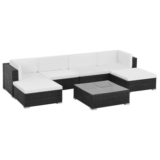 Set Divani da Giardino 7 pz con Cuscini in Polyrattan Nero