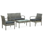 Set Divani da Giardino 4 pz con Cuscini in Polyrattan Grigio