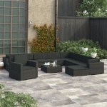 Set Divani da Giardino 12 pz con Cuscini in Polyrattan Nero