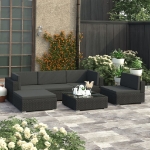 Set Divani da Giardino 6 pz con Cuscini in Polyrattan Nero