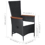 Set da Pranzo da Giardino 9 pz con Cuscini in Polyrattan Nero