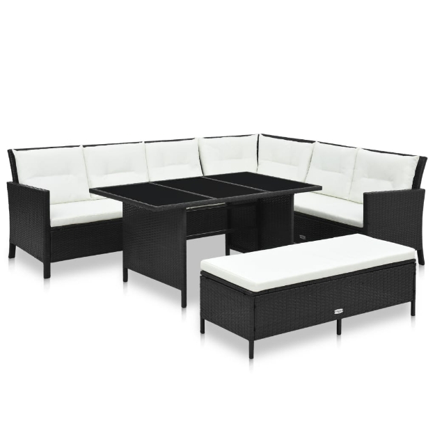 Set Divani da Giardino 3 pz con Cuscini in Polyrattan Nero